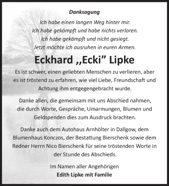 Traueranzeige von Eckhard Ecki Lipke von Märkische Oderzeitung