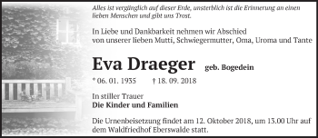 Traueranzeige von Eva Draeger von Märkische Oderzeitung