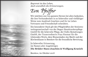 Traueranzeige von Eva Pfeiffer von Märkische Oderzeitung