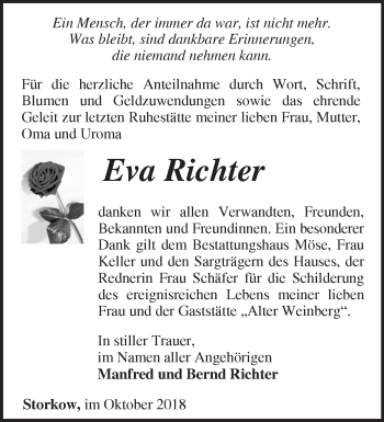 Traueranzeige von Eva Richter von Märkische Oderzeitung