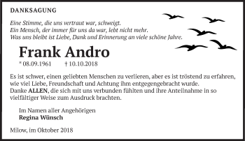 Traueranzeige von Frank Andro von Märkische Oderzeitung