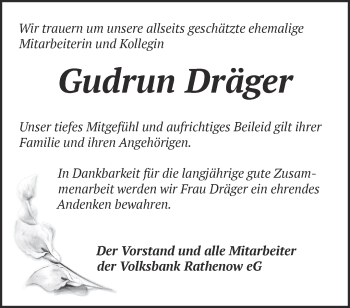 Traueranzeige von Gudrun Dräger von Märkische Oderzeitung