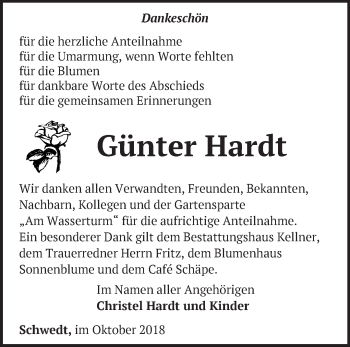 Traueranzeige von Günter Hardt von Märkische Oderzeitung