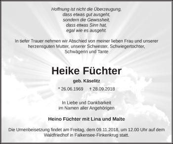 Traueranzeige von Heike Füchter von Märkische Oderzeitung