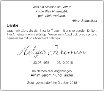 Traueranzeige von Helga Jeromin von Märkische Oderzeitung