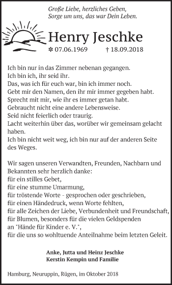 Traueranzeige von Henry Jeschke von Märkische Oderzeitung