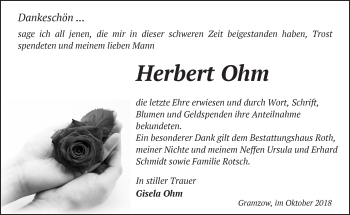 Traueranzeige von Herbert Ohm von Märkische Oderzeitung