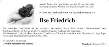 Traueranzeige von Ilse Friedrich von Märkische Oderzeitung