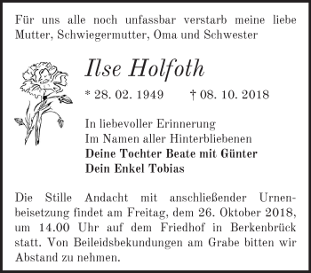 Traueranzeige von Ilse Holfoth von Märkische Oderzeitung