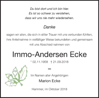 Traueranzeige von Immo-Andersen Ecke von Märkische Oderzeitung