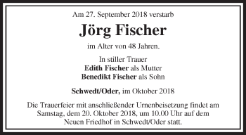 Traueranzeige von Jörg Fischer von Märkische Oderzeitung