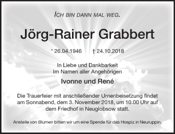 Traueranzeige von Jörg-Rainer Grabbert von Märkische Oderzeitung