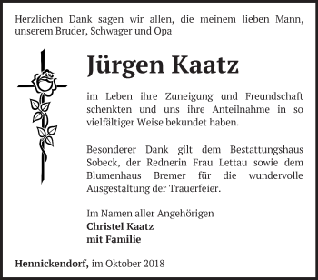 Traueranzeige von Jürgen Kaatz von Märkische Oderzeitung