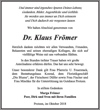 Traueranzeige von Klaus Frömer von Märkische Oderzeitung