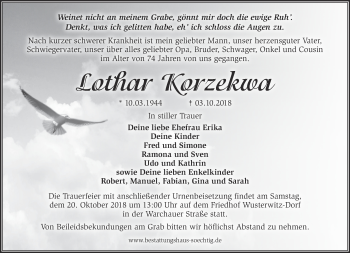 Traueranzeige von Lothar Korzewka von Märkische Oderzeitung