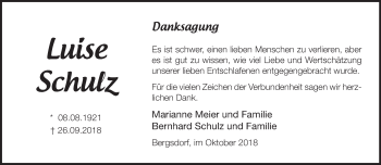 Traueranzeige von Luise Schulz von Märkische Oderzeitung