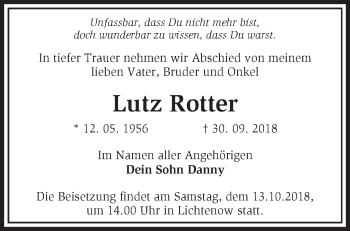 Traueranzeige von Lutz Rotter von Märkische Oderzeitung