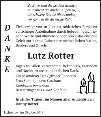 Traueranzeige von Lutz Rotter von Märkische Oderzeitung