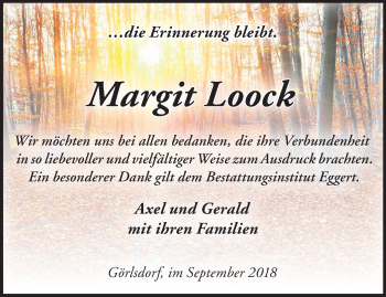 Traueranzeige von Margit Loock von Märkische Oderzeitung