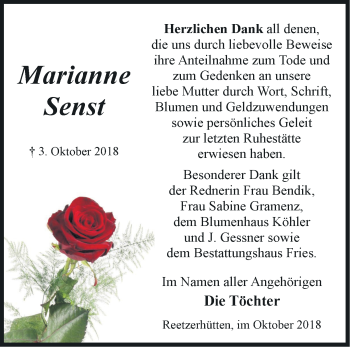 Traueranzeige von Marianne Senst von Märkische Oderzeitung