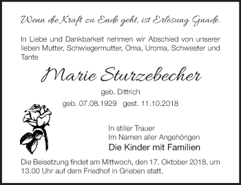 Traueranzeige von Marie Sturzebecher von Märkische Oderzeitung