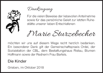 Traueranzeige von Marie Sturzebecher von Märkische Oderzeitung