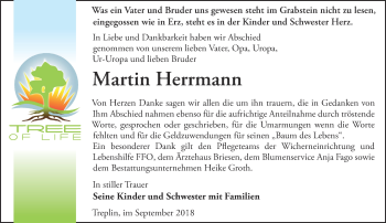 Traueranzeige von Martin Herrmann von Märkische Oderzeitung