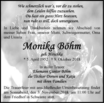 Traueranzeige von Monika Böhm von Märkische Oderzeitung