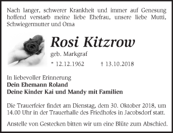 Traueranzeige von Rosi Kitzrow von Märkische Oderzeitung