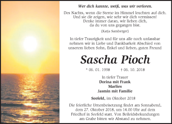 Traueranzeige von Sascha Pioch von Märkische Oderzeitung