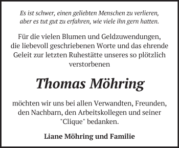 Traueranzeige von Thomas Möhring von Märkische Oderzeitung