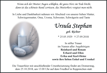 Traueranzeige von Ursula Stephan von Märkische Oderzeitung