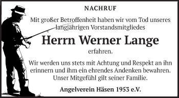 Traueranzeige von Werner Lange von Märkische Oderzeitung