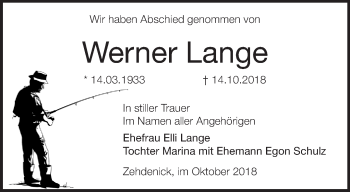 Traueranzeige von Werner Lange von Märkische Oderzeitung