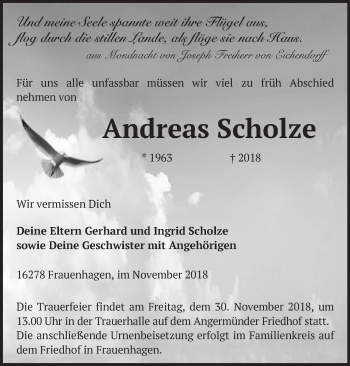 Traueranzeige von Andreas Scholze von Märkische Oderzeitung