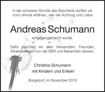 Traueranzeige von Andreas Schumann von Märkische Oderzeitung