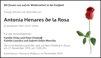 Traueranzeige von Antonia Henares de La Rosa von Märkische Oderzeitung