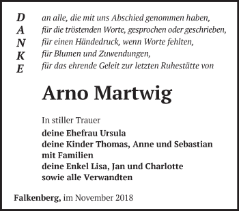 Traueranzeige von Arno Martwig von Märkische Oderzeitung