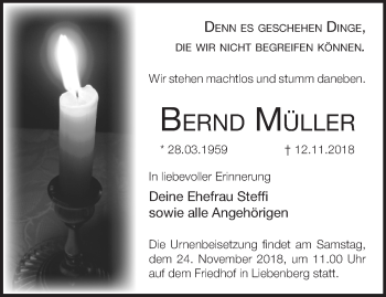 Traueranzeige von Bernd Müller von Märkische Oderzeitung