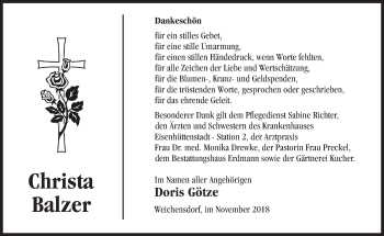 Traueranzeige von Christa Balzer von Märkische Oderzeitung