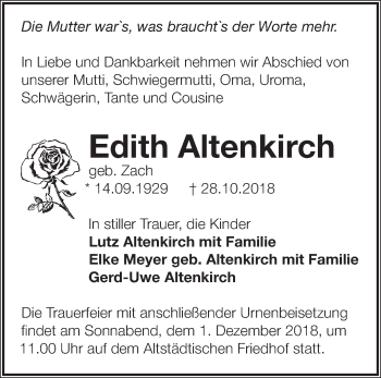 Traueranzeige von Edith Altenkirch von Märkische Oderzeitung