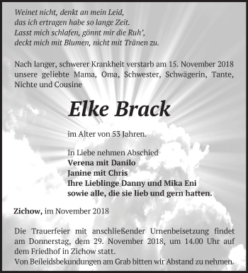 Traueranzeige von Elke Brack von Märkische Oderzeitung