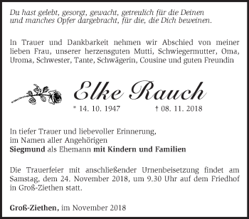 Traueranzeige von Elke Rauch von Märkische Oderzeitung