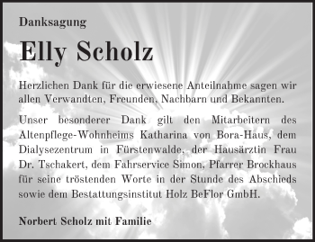 Traueranzeige von Elly Scholz von Märkische Oderzeitung