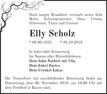 Traueranzeige von Elly Scholz von Märkische Oderzeitung