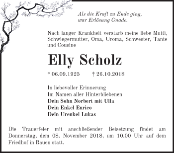 Traueranzeige von Elly Scholz von Märkische Oderzeitung