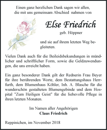 Traueranzeige von Else Friedrich von Märkische Oderzeitung