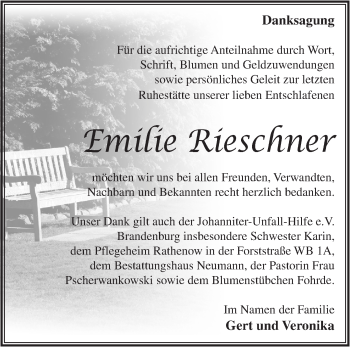 Traueranzeige von Emilie Rieschner von Märkische Oderzeitung