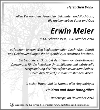 Traueranzeige von Erwin Meier von Märkische Oderzeitung