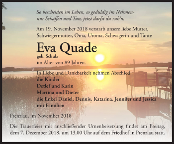 Traueranzeige von Eva Quade von Märkische Oderzeitung